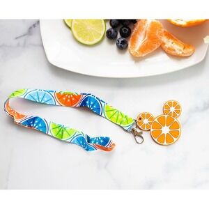 Disney Park Pass Holder Mickey Mouse Fruit Lanyard With Orange‎ Charm